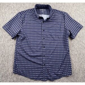 Bearbottom Button Down Mens Large Blue Short Sleeve Geometric Stretch Shirt